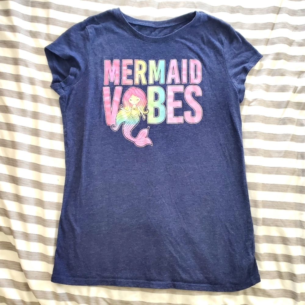 Childrens Place "Mermaid Vibes" Dark Blue Girls‎ T-Shirt Large (14/16)